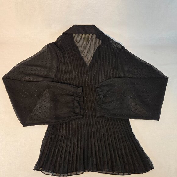 Vintage NEW YORK CITY D. Boho Y2K Black Sheer Pleated Ruffle Shirt Top Size M. - Picture 8 of 16